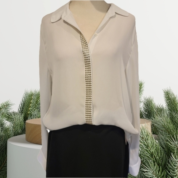 Banana Republic Heritage Studded Placket Long Sleeve Button Down Blouse Size M - Picture 2 of 14